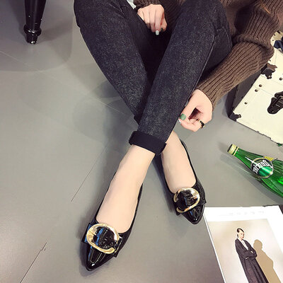 

Spring - Autumn single - pointed flat - bottom shoes women shallow flat heel shoes womens soft - bottomed work shoes womens bean