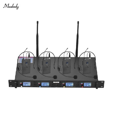 

Muslady D4-2 Professional 4-Channel UHF Wireless Microphone System Includes 4 Headset Microphones with Bodypack Transmitters 1 R