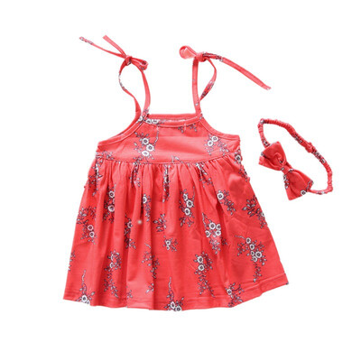 

Baby Girls Dress Sets Kids Floral Pattern Strap Dresses Casual Sleeveless Tutu Sundress with Headband 6-24M