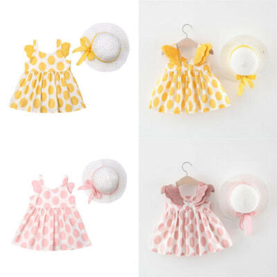 

US 2PCS Toddler Kids Baby Girls Summer Outfits Clothes Princess DressSunhat Set