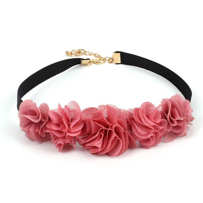 

Pink Rose Flower Lace Choker Fashion Party Jewelry Romantic Vintage Necklace Fairy Style Black Velvet Choker Necklace For Women