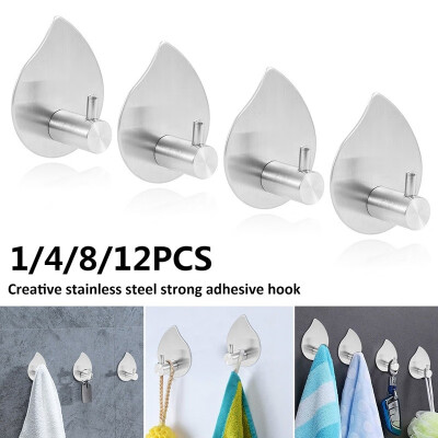 

14812pcs Creative Stainless Steel Hooks Wall Door Clothes Coat Hat Hanger Kitchen Bathroom Rustproof Towel Hooks