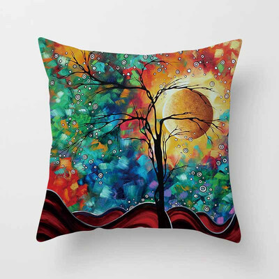 

18 X 18 Inch Creative Magic Three-Dimensional Colorful Tree Cushion Hug Pillowcase Linen Waist Cushion Cover