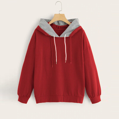 

Tailored Fashion Women Loose Long Sleeve Solid Color Splice Drawstring Sweatshirt Tops