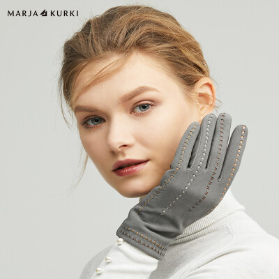 

MARJA KURKI sheepskin gloves goatskin stitching warm windproof solid color leather gloves female gift box shuttle 5CC41L392 gray