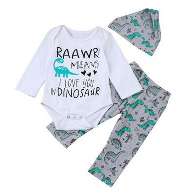 

3pcs Baby Clothing Set Boys Girls Long Sleeve Infants Romper Pants Hat Suit