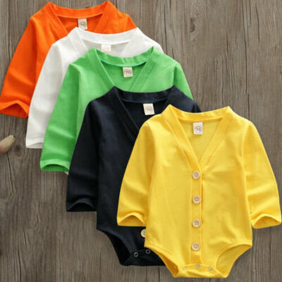 

UK Newborn Baby Boy Girl Button Romper Bodysuit Jumpsuit Cotton Outfits Clothes