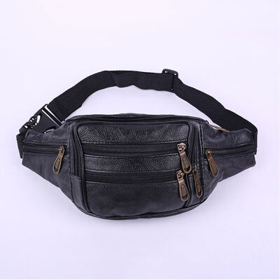 

2018 New Style Fashion Black Leather Fanny Pack Mens Waist Belt Bag Womens Solid Zipper Hip Pouch Travel