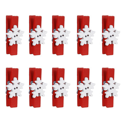 

10Pcs\Bag Wood Gift Clothespin Clips Note Pegs Red Christmas Snowflake