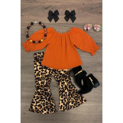 

UK Kid Baby Girl Autumn Clothes Long Sleeve T-shirt Leopard Flared Pants Trouser