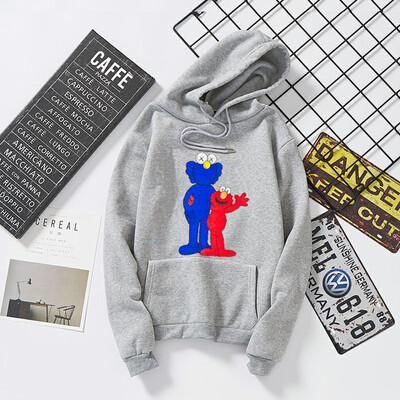 

Couple Embroidered Print Hooded Couple Sweatshirt O-Neck Standard Thickness Print Loose Type Top