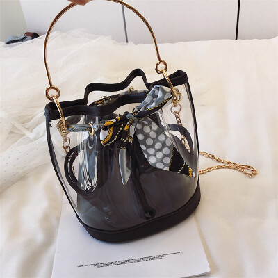 

Transparent jelly bag female 2019 new ins super fire summer mini bucket bag chic chain slung small bag