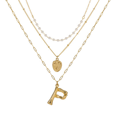 

2019 New Face Coin Beads Alphabet Initial LetterPendant Necklace Female Gold Color Chain Choker Collar Necklaces for Women