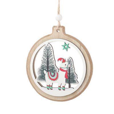 

Merry Christmas Decoration Carving Alpaca Pattern Christmas Deer Wood Elk Pendant Happy New Year Decor Christmas