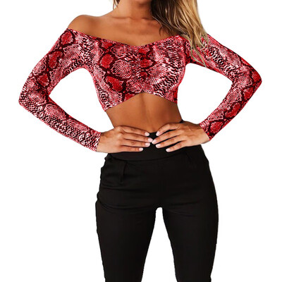 

Casual Slash Neck Loose TOPS Summer Shirt Women Sexy Long Flare Sleeve Fashion Leopard Print sexy Off Shoulder Top
