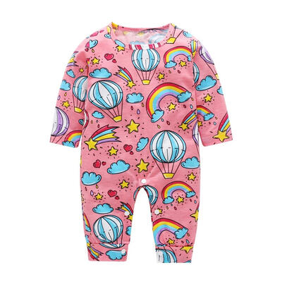 

Fashion Cute Rainbow Print Long Sleeve Baby Rompers O-Neck Basic Jumpsuit