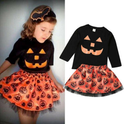 

Toddler Infant Baby Girl Halloween Pumpkin Clothes Cotton Tops Tutu Skirt Outfit