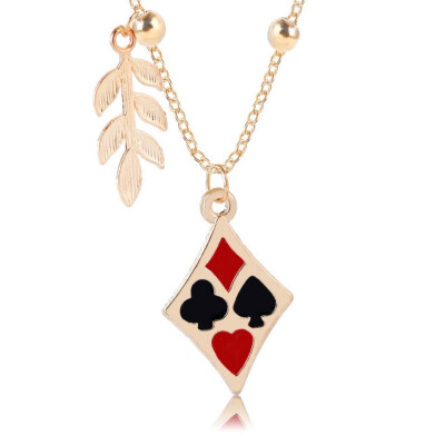 

Trendy Gold Playing Cards Design Pendant Necklace Cute Romantic Lucky Leaf Trendy Wedding Jewelry Female Handmade Charm Necklace