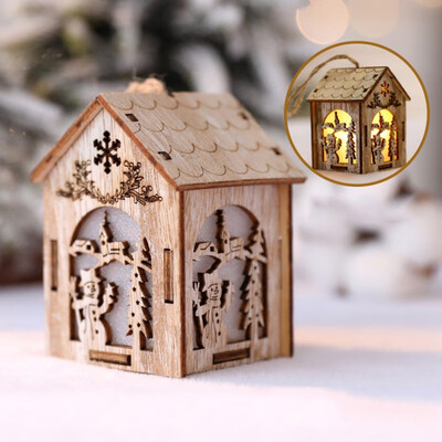 

Christmas LED Luminous Small Wooden House Decoration For Home Hanging Decoration