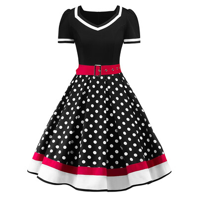 

Polka Dot Print Vintage Dress with Belt