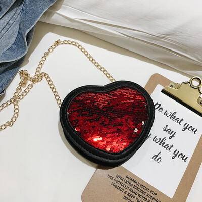 

Children Handbag Fashion Girls Kids Cute Casual Retro Heart Shape Sequins Design Cross-body PU Shoulder Messenger Bag