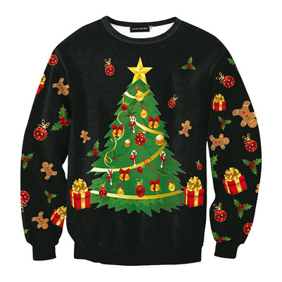 

2019 Autumn Winter Fashion Casual Christmas costume O-neck Long sleeves Printing Top Loose Sweatshirt