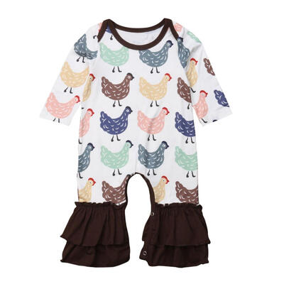 

Baby Cartoon Animal Print Rompers Cute Children O-Neck Ruffle Legs Jumpsuit
