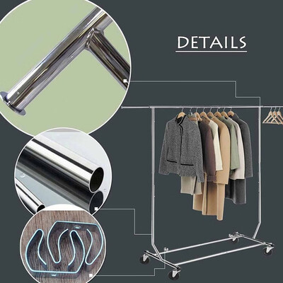 

Adjustable Rail Garment Rack Heavy Duty Rolling Clothes Hanger Single Bar Hanging