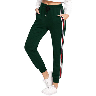 

Tailored Women High Waist Harem Pants Women Stripe Elastic Waist Stripe Casual Pants