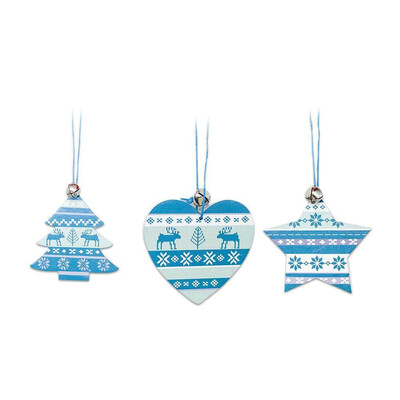 

Tailored 3PCS Nordic Style Wooden Blue white Christmas Drawing Pendant Home Decoration