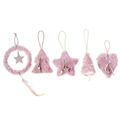 

5Pcs Plush Christmas Tree Heart Star Ring Pendant Xmas Ornament Window Decor