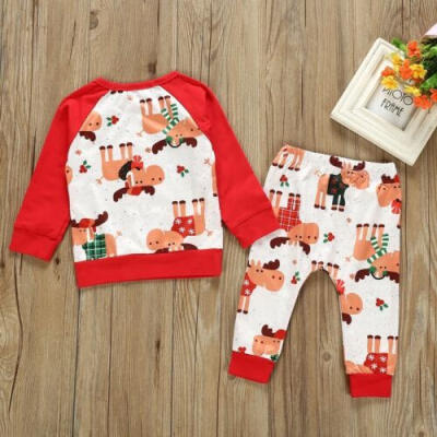 

2pcs Newborn Baby Boys Girls Christmas Elk Clothes T-shirt Tops Pants Xmas US