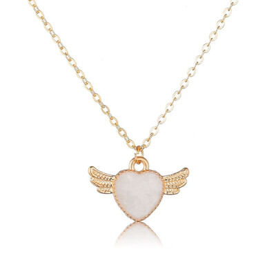 

New Women Trendy Pendants And Necklace Heart With Angel Wings Lucky Jewelry Handmade Wedding Jewelry Necklace&Pendants