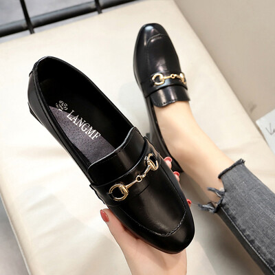 

Spring Korean version of shallow flat-soled female shoes students retro British style black leather shoes work single shoes