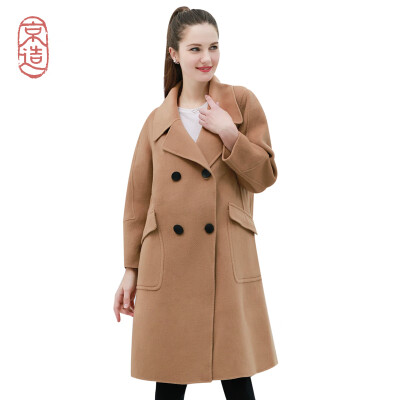 

JZAO Womens pure wool in the long section of the shape of woolen coat woolen coat female double-faced woolen coat womens coat camel  16586A