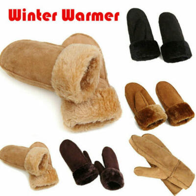 

Girls Womens Winter Sheepskin Gloves with Warm Velvet&Fur Mittens Gloves