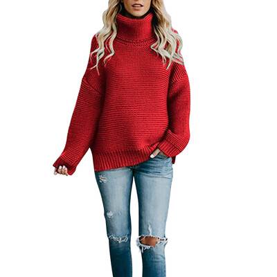 

Sweater Women Autumn Solid Color All-match Fashion Concise Loose Pullovers Elegant Long Sleeve Turtelneck Sweater