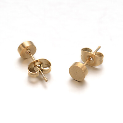 

Flat Round 304 Stainless Steel Stud Earrings Golden 5x2mm Pin 08mm