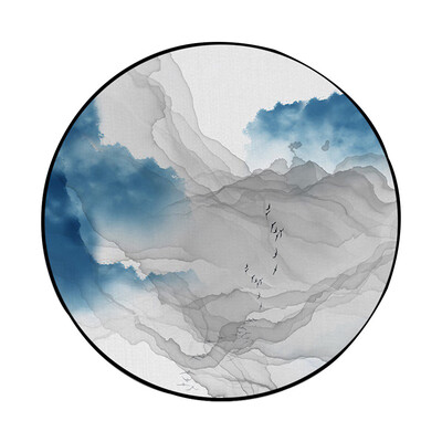 

Toponeto Abstract Blue Mountain Ink Painting Printed Soft Fabric Round Floor Mat Carpet