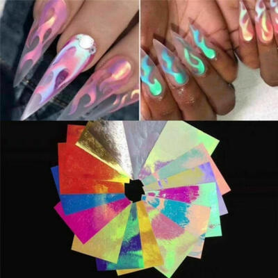 

16Pcs Holographic Fire Flame Hollow Stickers Fires Stickers Manicure Nail Art Fashion Accessories Decoration