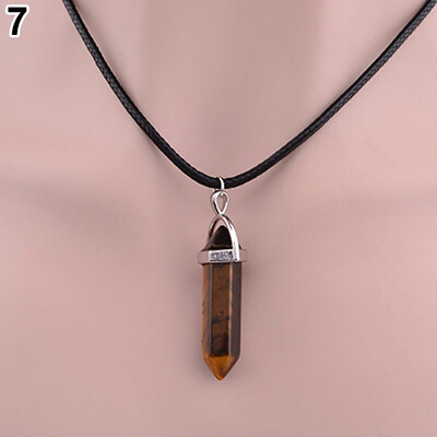 

Faux Gemstone Rock Natural Quartz Healing Point Chakra Reiki Pendant Rope Necklace