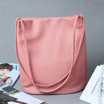 

New Vintage Women Handbag Solid Color PU Leather Big Bucket shoulder Messenger Bag