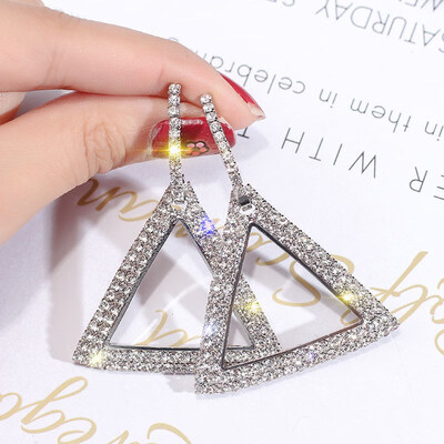 

EK154 European Brand Rhinestone Earring Fashion Big Round Bling Brincos Double Circle Hoop Earrings Elegant Women Party Jewelry