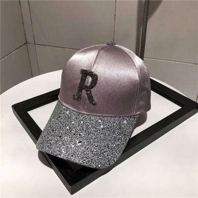 

Baseball cap womens spring&summer Korean version of the tide cap letter with drill stage hip-hop casual black shade hat