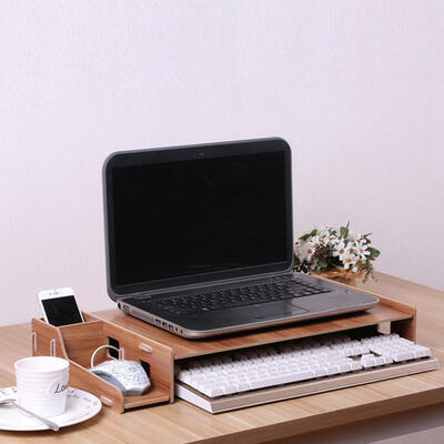 

Greensen DIY Office Storage Wooden Rack Desktop Monitor Riser PC Laptop Stand Organizer