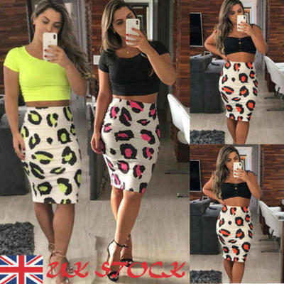 

Women High Waisted Plain leopard Print Summer Stretch Pencil Midi Skirt UK STOCK
