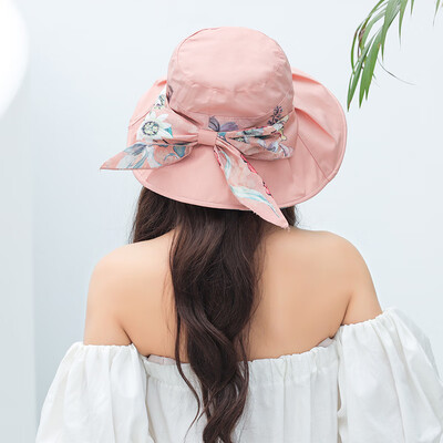 

Sunshade womens summer new two-purpose pure cotton print folding cloth cap Korean strap bow big edge cap