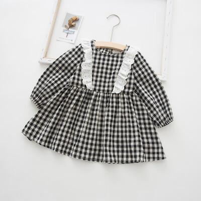 

Autumn Casual Baby Girls Plaid Print Long Sleeve Dress With Pocket Design Kids Toddler Pageant Sundress