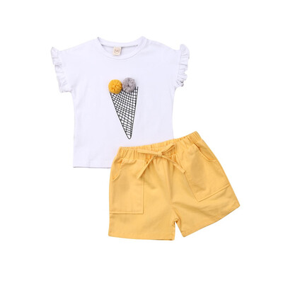 

Fashion Toddler Baby Girl Ice Cream T-shirt Tops Shorts Pants Outfit Set Clothes