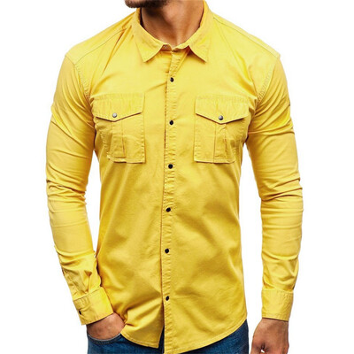 

Tailored Mens Splicing Summer Fashion Tooling Multi-Pocket Long-sleeved Shirt Top Blouse